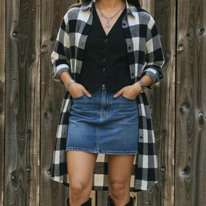 De'rotchild Longsleeve Black & White Long Plaid Button Up Shirt